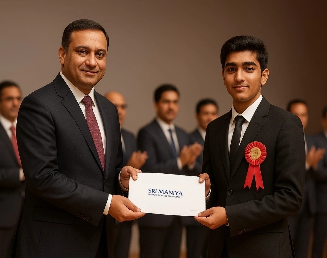 Student receiving scholarship at Sri Maniya Institute of Hotel Management